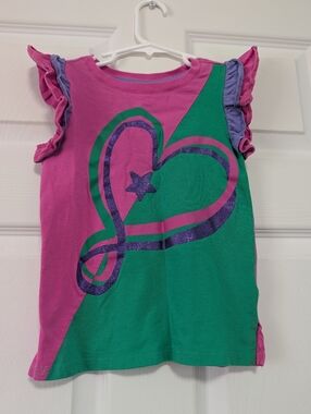JoJo's Clóset Girls Pink & Green Heart Graphic Ruffle Sleeve Tee by Size 4T